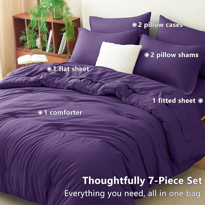 CozyLux Queen Comforter Set Purple, 7 Pieces Bed in a Bag Queen Comforter Set - Image 6