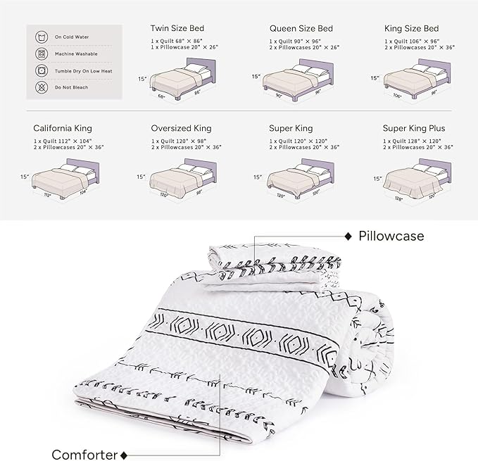 Andency White California King Quilt Set, 3 Pieces Boho Lightweight Soft Striped - Image 6
