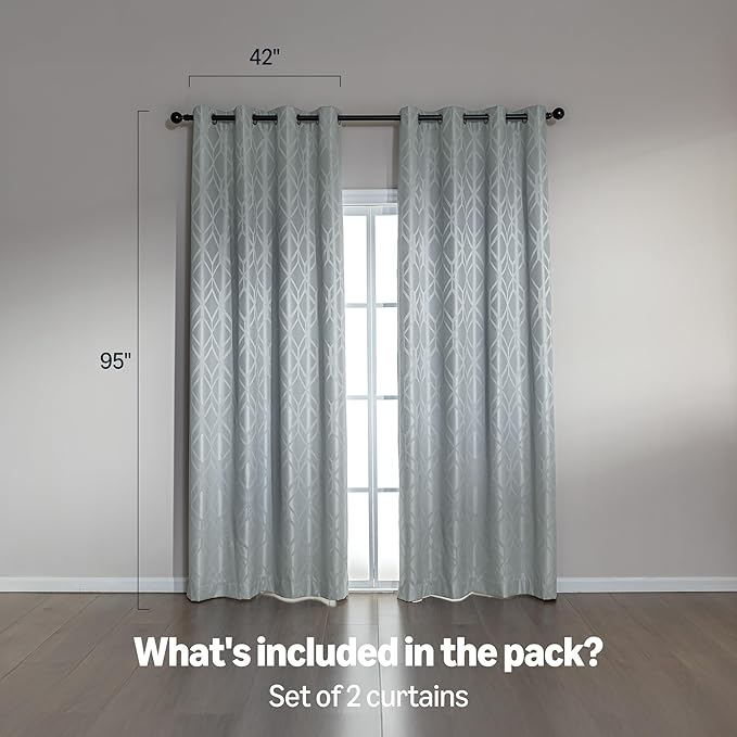 Amazon Basics Jacquard 2-Piece 100% Blackout Curtains, Living Room and Bedroom - Image 5