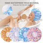 4 PCS Shower Cap for Women, Elastic and Reusable Bath Caps, Double Layers - Image 6