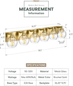 Bathroom Light Fixtures, 6 Light Brushed Gold Vanity Light, 38 Inch Modern Wall - Image 3