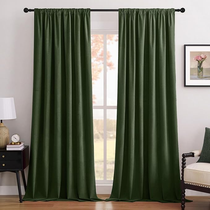 Joydeco Olive Green 100% Blackout Curtains 84 Inch 2 Panels, Luxury Thermal by JOYDECO