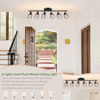 Baocuz 6-Lights Black Semi Flush Mount Ceiling Light, Rotatable Kitchen Track - Image 4