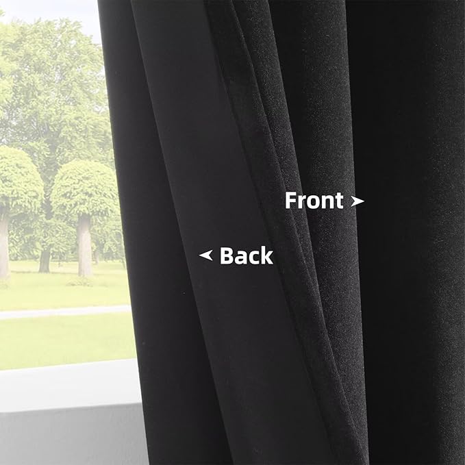 Joydeco Black Velvet Curtains 90 inch Length 2 Panels, Luxury Blackout Rod - Image 4