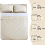 Yiran Quilt King Size Beige Summer Bedspreads Bedding Set 3 Pieces Thin - Image 7