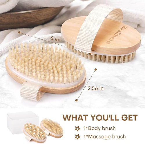 2 Pack Dry Brushing Body Brush, Natural Bristle Exfoliating Brush - Image 2