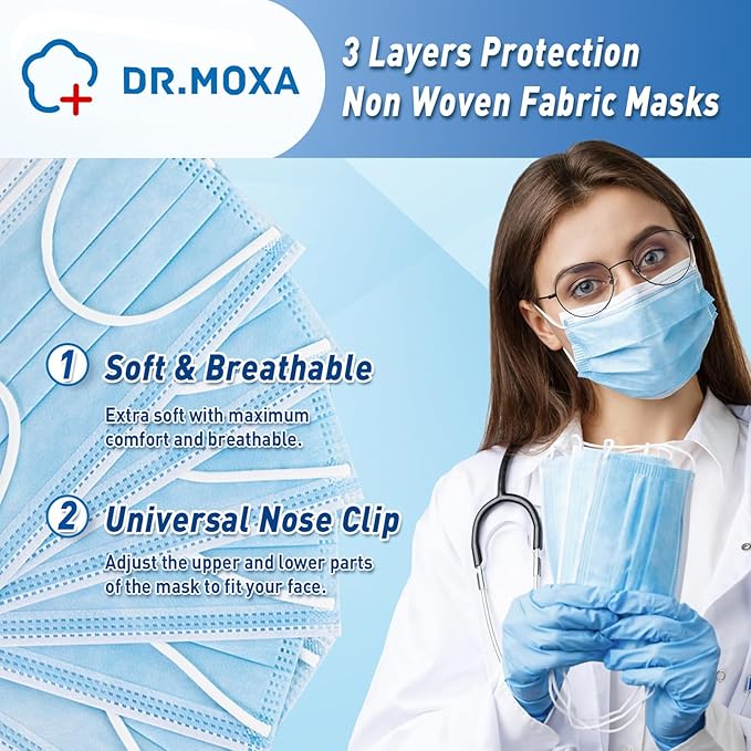 DR.MOXA 50 Pack Disposable Face Masks, Medical Grade 3 Ply Masks - Image 3
