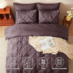 CozyLux Full Size Comforter Sets Cocoa Powder, 7 Pieces Pintuck Bed in A Bag - Image 2