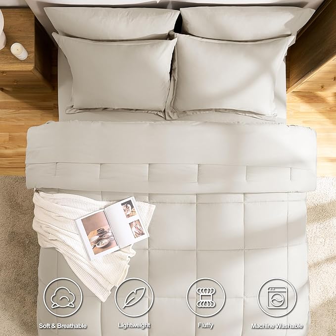 CozyLux Oversized Queen Comforter Sets Beige, 7 Pieces Bed in a Bag, 98x98 Box - Image 2