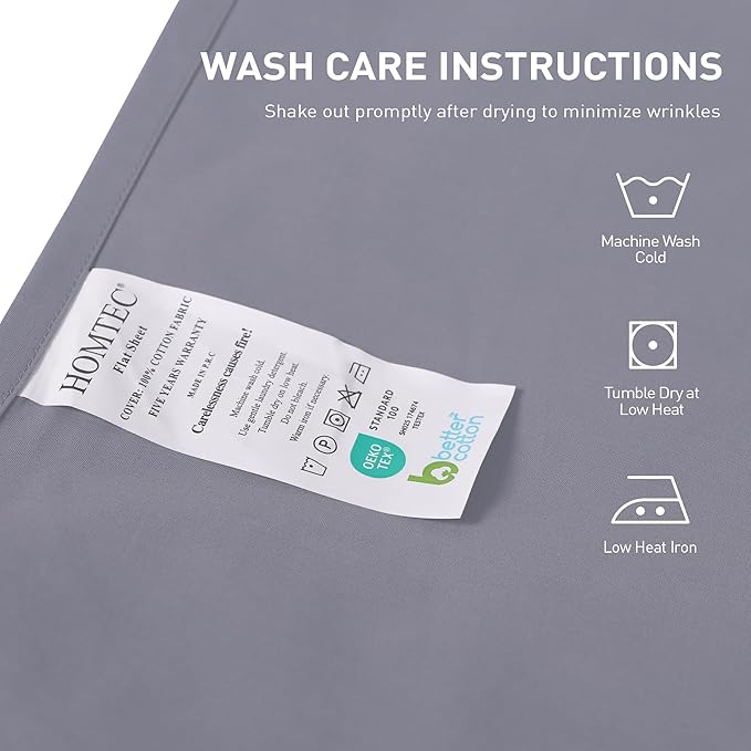 Queen Size Flat Sheet 2 Pack, 100% Cotton Percale Flat Bed Sheet, Breathable - Image 4