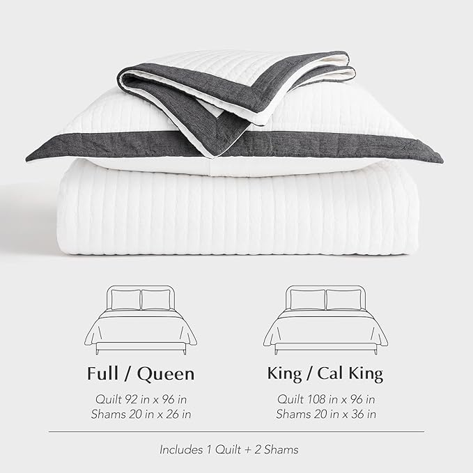 EVERGRACE Cotton Border Frame Tack-Stitch Quilt Bedding Set King Size, Coastal - Image 8