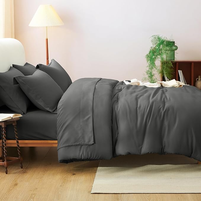 CozyLux Queen Comforter Set Dark Grey, 7 Pieces Bed in a Bag Queen Comforter Set - Image 8