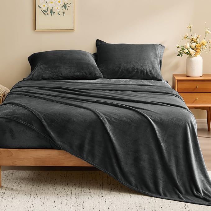 BEDELITE Flannel Sheets Queen Size Dark Grey - Image 2