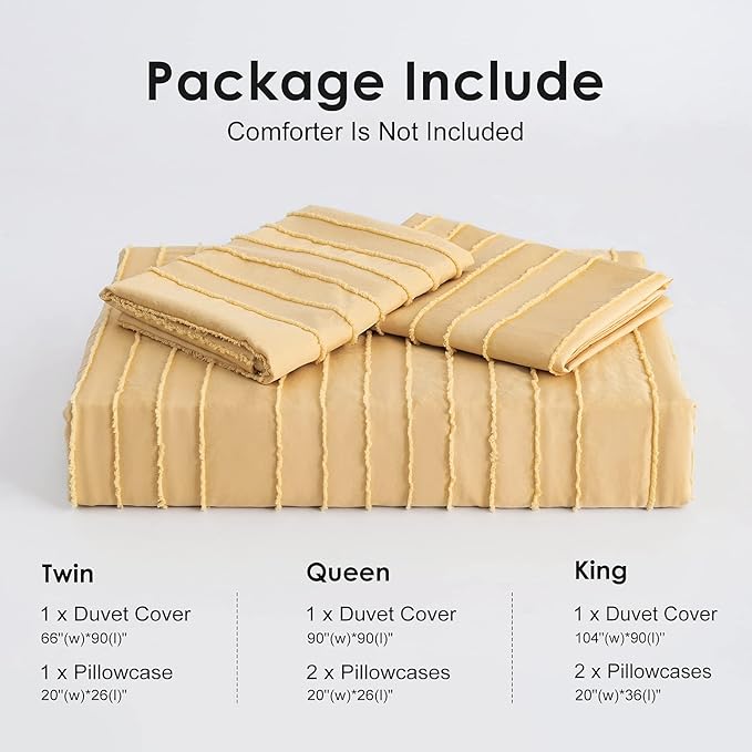 WARMDERN Yellow Boho Duvet Cover, Striped Textured Duvet Cover Tufted Bedding - Image 6