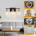 Bathroom Light Fixture Black Gold Vanity Lights Over Mirror, 3 Light Wall - Image 8