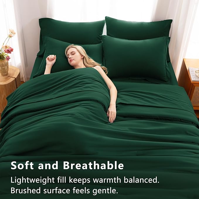 CozyLux Queen Comforter Set Emerald Green, 7 Pieces Bed in a Bag Queen - Image 5