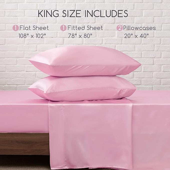 MR&HM Satin Bed Sheets, King Size Sheets Set - Image 7