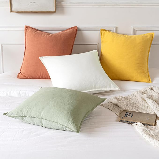 MIULEE Decorative Linen Pillow Covers 20x20 Inch Light Green ​Boho Farmhouse​ - Image 5