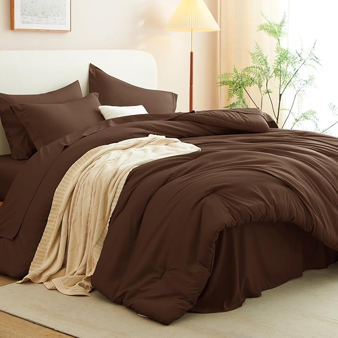 CozyLux Oversized Queen Comforter Set Brown, 7 Pieces Bed in a Bag Comforter Set - Image 8