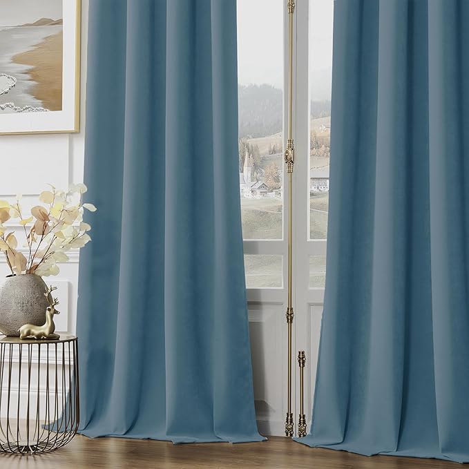 Joydeco Greyish Blue Velvet Curtains 96 Inches 2 Panels, Luxury Thermal - Image 6