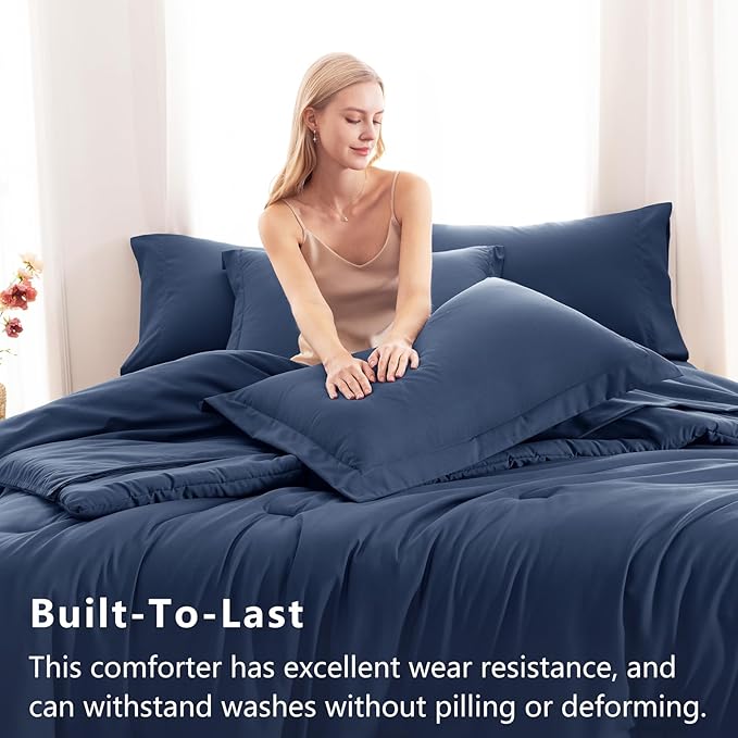 CozyLux Oversized Queen Comforter Set Navy Blue, 7 Pieces Bed in a Bag - Image 3