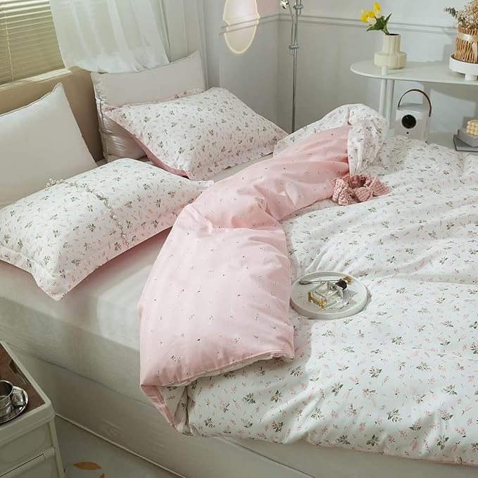 mixinni Garden Style White Floral Duvet Cover King Size 3 Pieces Set Flower - Image 5