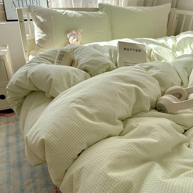 mixinni Green Gingham Duvet Cover King Size - Image 7