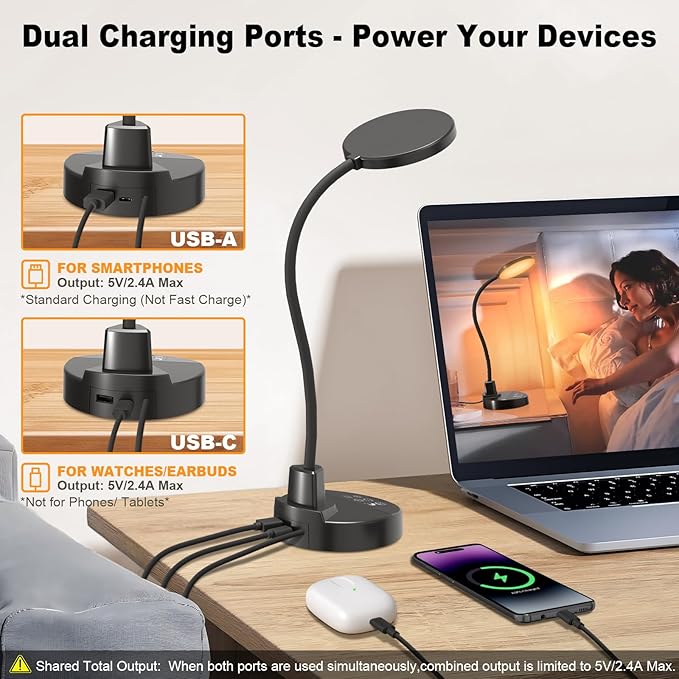 15W LED Desk Lamp with USB Charging Ports – Dimmable Table Lamp with 3 Color - Image 4