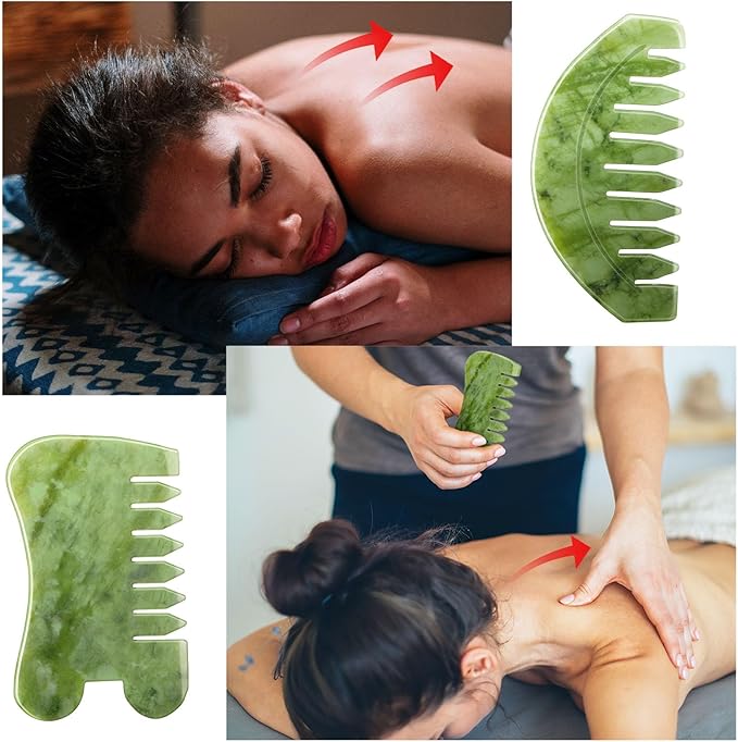 BBTO 2 Pcs Jade Comb for Scalp Massage Gua sha Comb for Head Body spa Hair - Image 6