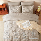CozyLux King Size Comforter Set Wheat, 7 Pieces Pintuck Bed in A Bag Wheat - Image 2