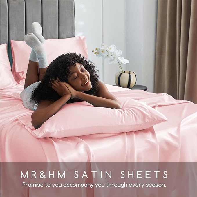 MR&HM Satin Bed Sheets, Full Size Sheets Set - Image 6