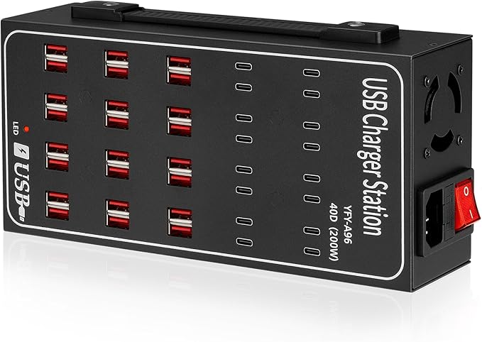 200W USB~c Charging Station, 40 Port USB~C Charger Block, Fast Charging Station by Cinlinso