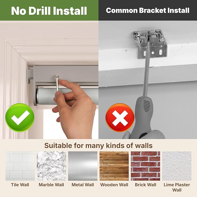 HESTIA No Drill Cordless Blackout Roller Shades Screwless Waterproof Shower - Image 5
