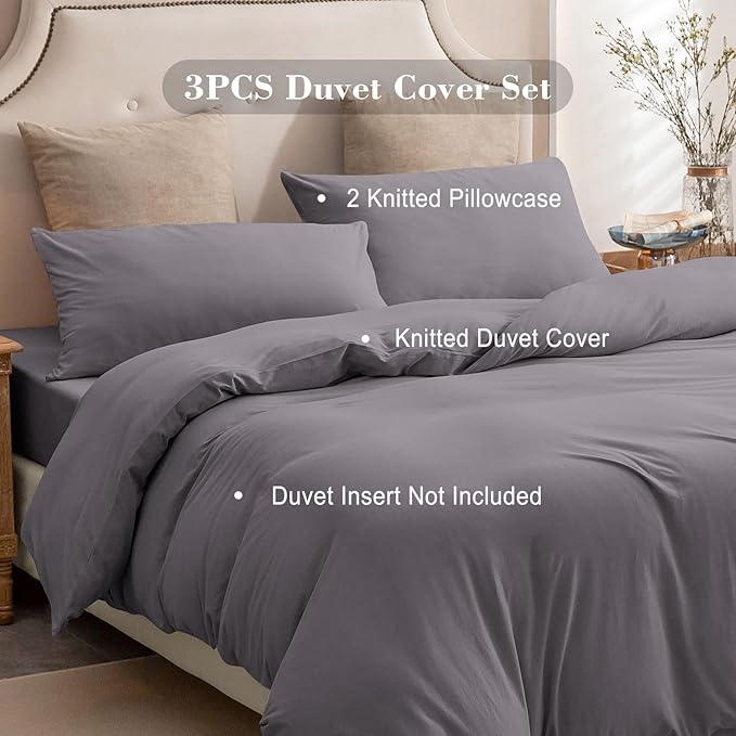 PURE ERA Jersey Knit Duvet Cover Set 100% T-Shirt Cotton Super Soft Comfy 3pc - Image 4