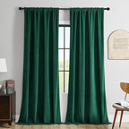 Joydeco Green Velvet Curtains 102 inch Length 2 Panels, Luxury Blackout Rod by JOYDECO