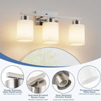 PARTPHONER 3-Light Brushed Nickel Bathroom Light Fixtures, Modern Vanity Light - Image 3