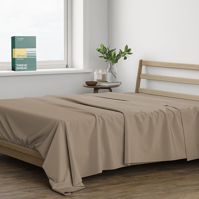 THREAD SPREAD 100% Organic Cotton Percale Flat Sheet California King Size by THREADSPREAD
