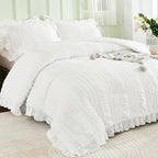 WONGS BEDDING White Comforter Set King, 3 Pieces Ruffle Farmhouse Shabby Chic - Image 2