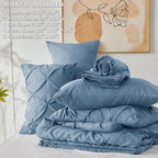CozyLux King Size Comforter Set Grayish Blue, 7 Pieces Pintuck Bed in A Bag - Image 6