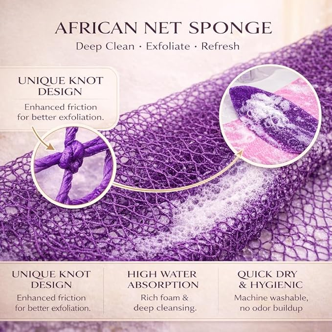 African Net Sponge Authentic, 4 Pieces African Exfoliating Net Sponge Body Back - Image 2