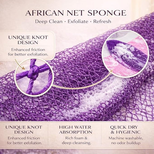 African Net Sponge Authentic, 6 Pieces African Exfoliating Net Sponge Body Back - Image 2