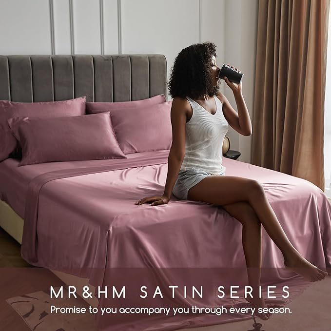 MR&HM Satin Bed Sheets, King Size Sheets Set - Image 6