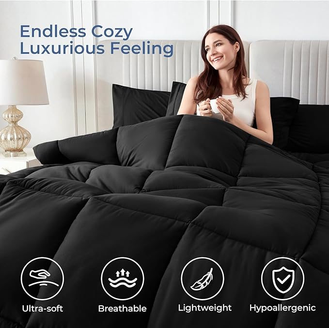 Sasttie Twin Comforter Set Black, 5 Pieces Bed in a Bag Twin, Complete Bedding - Image 8