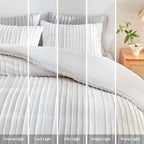 WARMDERN White Boho Duvet Cover Set Full Size, Striped Textured Duvet Cover - Image 7