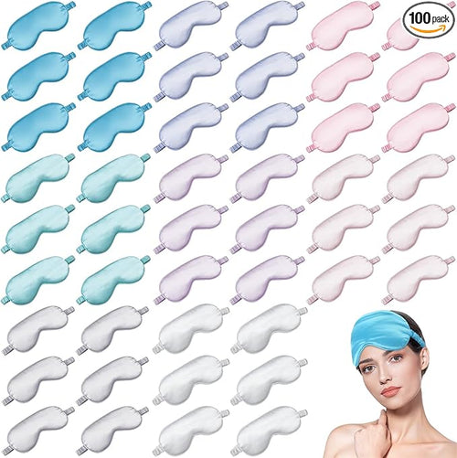 100 Pieces Silk Sleep Mask Eye Coverings by Surlontye