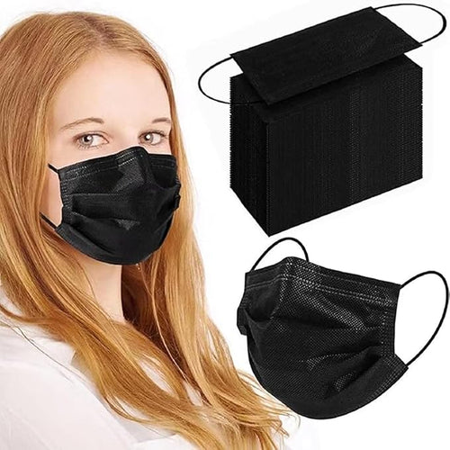 100Pcs Black Disposable Face Mask, 3 Ply Black Face Masks by SDIW