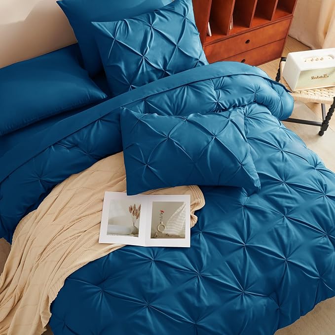 CozyLux Full Size Comforter Sets Teal, 7 Pieces Pintuck Bed in A Bag Teal - Image 4