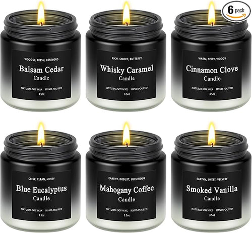 6 Pack Men Candles for Home Scented, Soy Wax 200 Hour Long Lasting Candle by Furnizone
