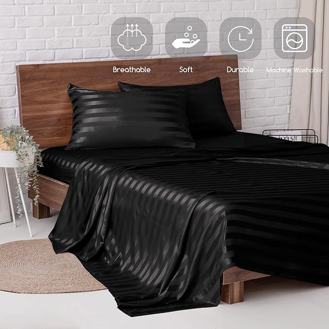 MR&HM Satin Bed Sheets, Twin XL Size Sheets Set - Image 6