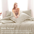 CozyLux Queen Comforter Set Oatmeal, 7 Pieces Bed in a Bag Queen Comforter Set - Image 3